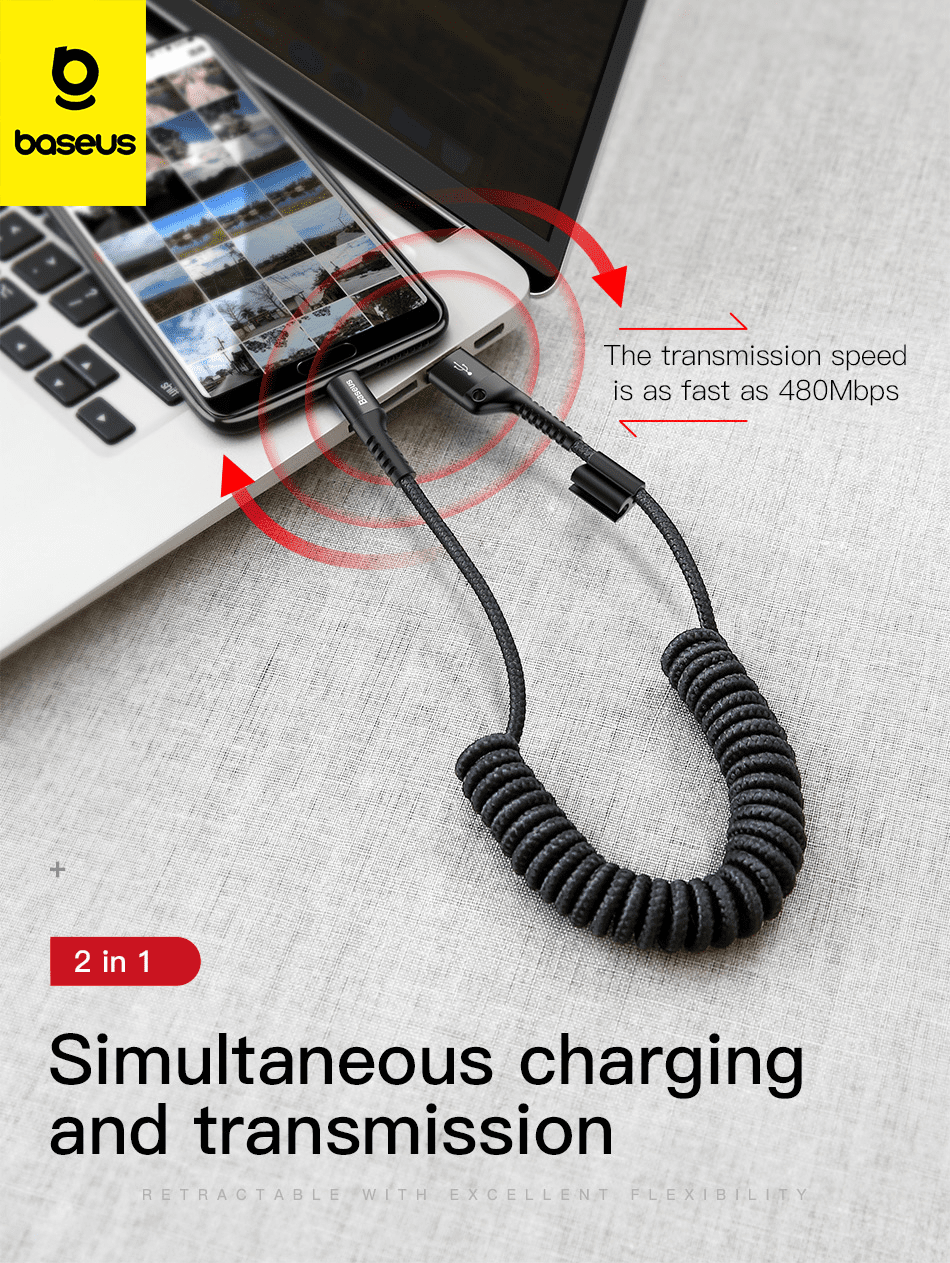 Baseus Fish Eye Spring Data Cable USB vers Lightning 2A 1m – Noir (CALSR-01)