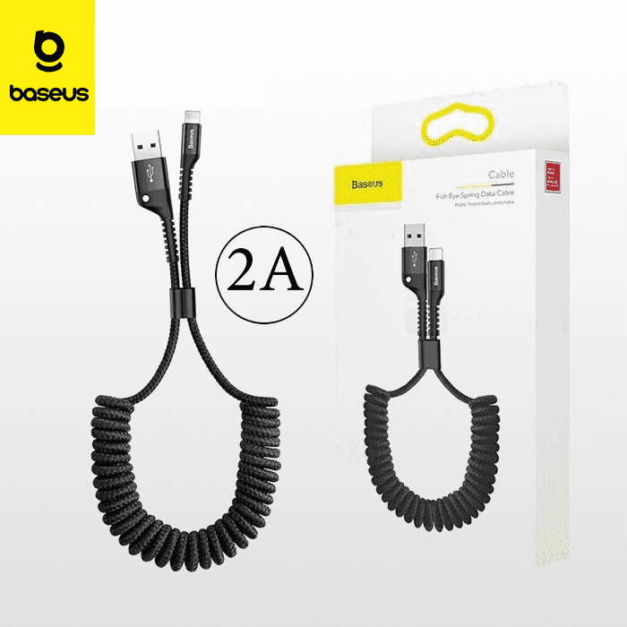 Baseus Fish Eye Spring Data Cable USB vers Lightning 2A 1m – Noir (CALSR-01)