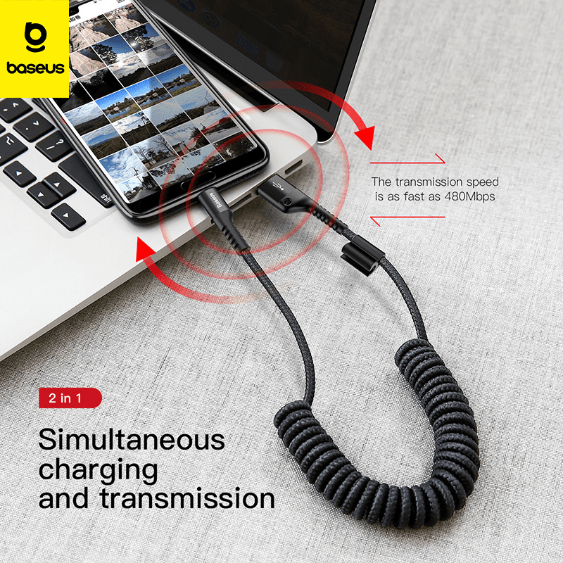 Baseus Fish Eye Spring Data Cable USB vers Lightning 2A 1m – Noir (CALSR-01)