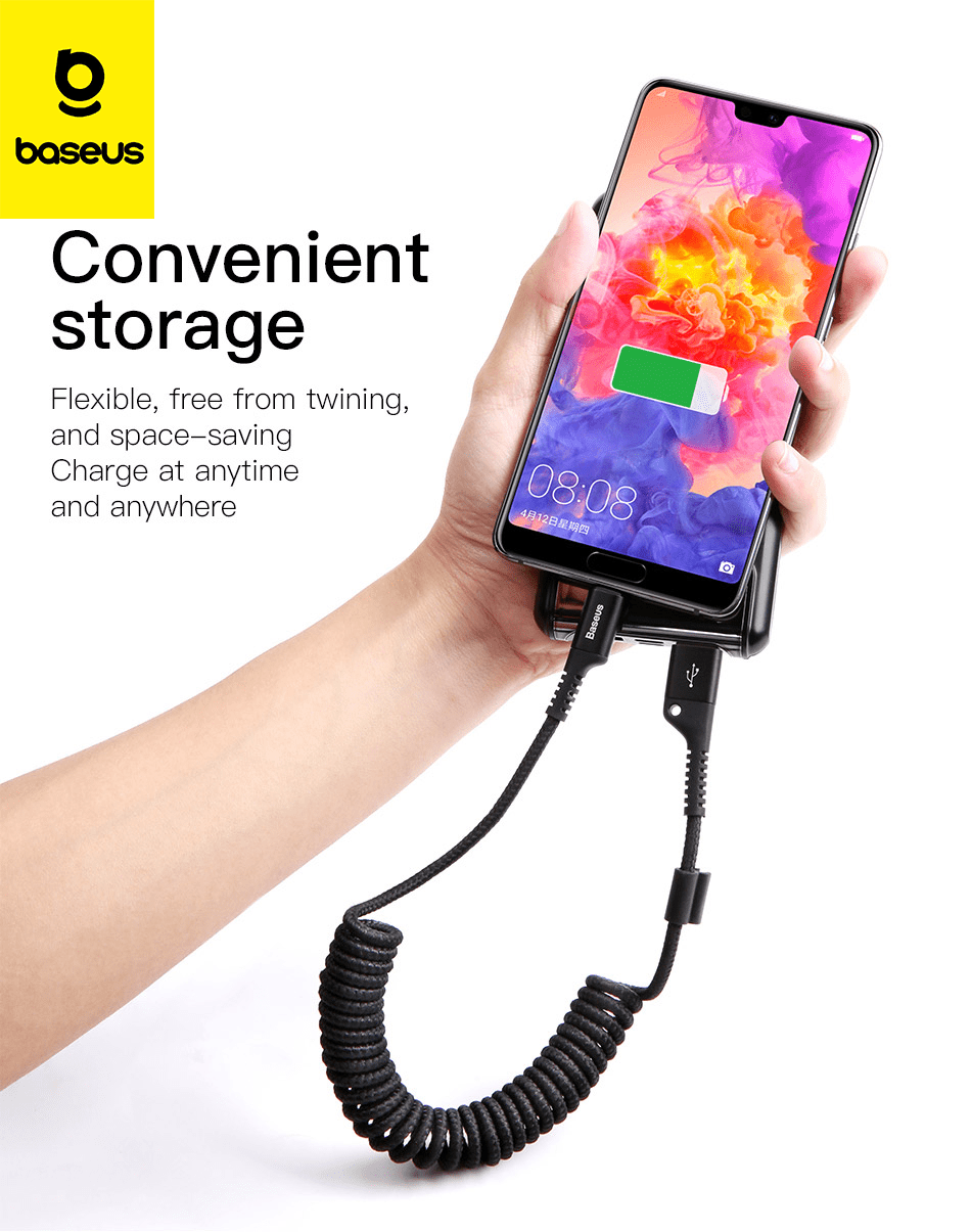 Baseus Fish Eye Spring Data Cable USB vers Lightning 2A 1m – Noir (CALSR-01)