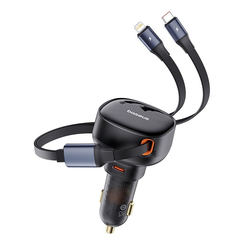 Baseus Enjoyment Pro Chargeur Voiture 55W avec Câbles iPhone Rétractables et Port USB‑C-C00057803111‑00