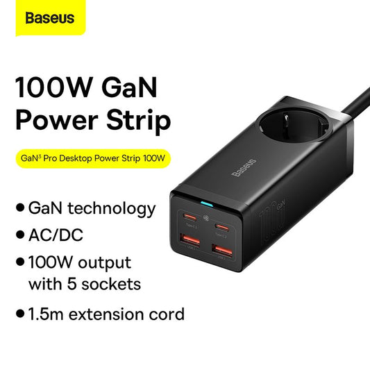 Baseus GaN3 Pro Multiprise de Bureau AC + 2USB + 2USB-C 100W – PSZM000401