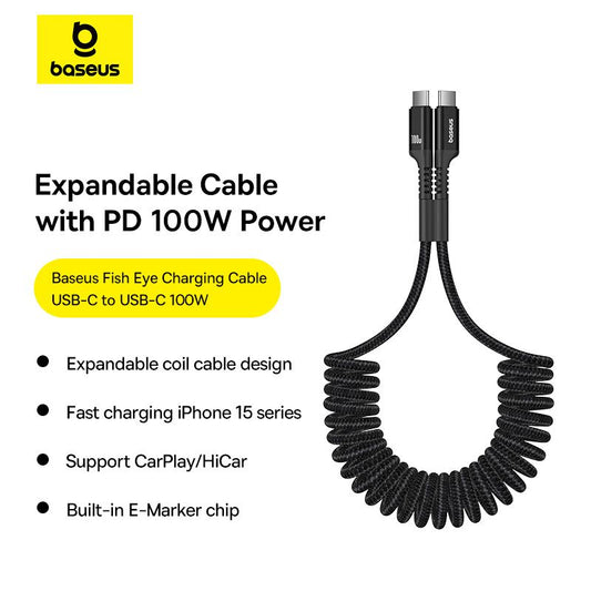 Baseus Fish-Eye Câble de Voiture 100W Rapide USB-C vers USB-C – P10320203111-00