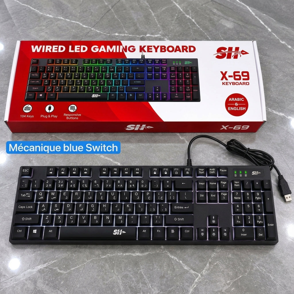 SH X69 – Clavier Gamer Mécanique RGB 104 Touches