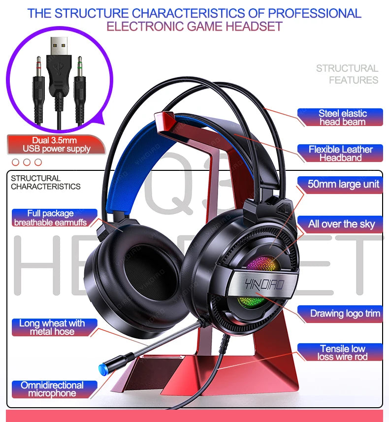 Q3 Gaming Headset BLACK – Casque Gamer Professionnel avec Basses Stéréo et Micro-NOIR