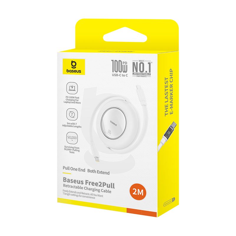 Baseus Free2Pull Mini Câble 100W Rétractable 2m USB-C vers USB-C – P10364500213-00