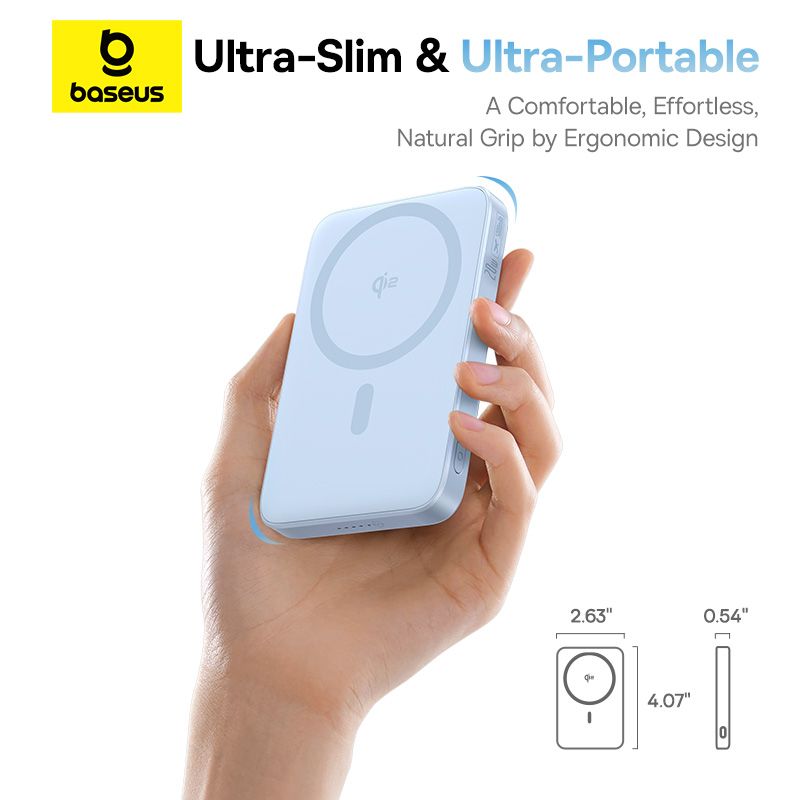 Baseus PicoGo Power Bank Magnétique Qi2 5000mAh 20W avec Support Rotatif – Bleu – P10076800313-00