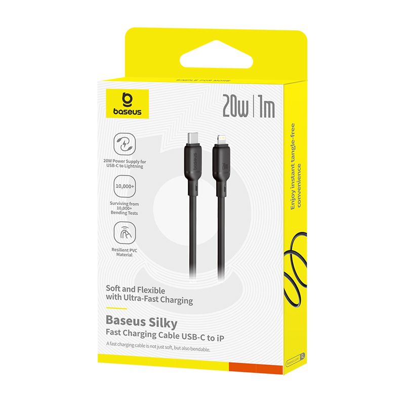 Baseus Silky Series Câble de Charge Rapide 1m USB-C vers Lightning iPhon 20W – P10377700113-00
