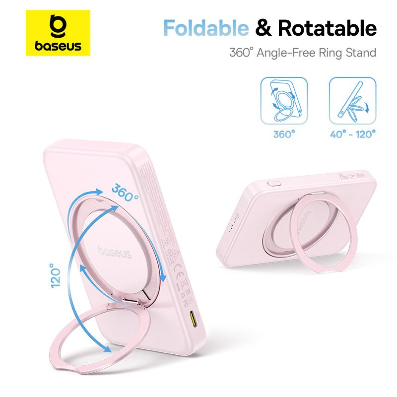 Baseus PicoGo Power Bank Magnétique Qi2 5000mAh 20W avec Support Rotatif – PINK– P10076800413-00