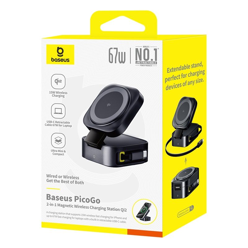 Baseus PicoGo Series 2-en-1 Magnetic Wireless Charging Stand Qi2 – 15W + 67W ( P10276800123-00 )