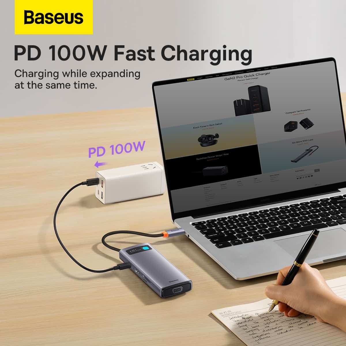 Baseus Adapteur 8-in-1 Type-C HUB / Type-C to HDMI*1 / VGA*1 /USB3.0*3 / Type C PD*1 / SD&TF*1 – gris-WKWG050013