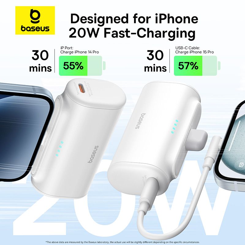 Baseus Compact Power Bank iPhone Edition 20W Charge Rapide 5000mAh – Blanc – P10068307213-00