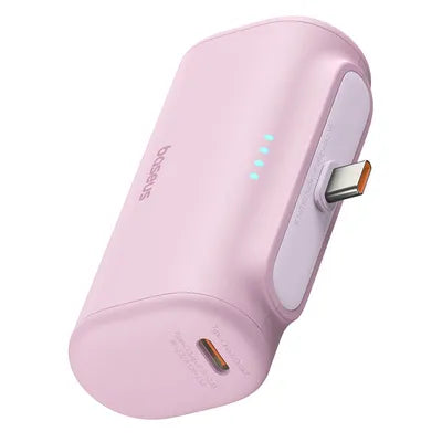 Baseus Compact Series 5000 mAh Fast Charging Power Bank 20 W PD Avec Connecteur Type-C intégré | Pocket Power Bank pour Voyage - pink- P10068306413-00