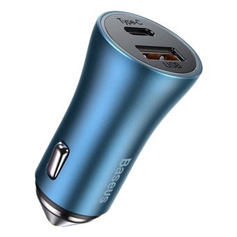 Chargeur Baseus  De Voiture U+C 40W AVEC Cable TYPE-C vers IP 1M Bleu/Contacteur Doré-tzccjd-03