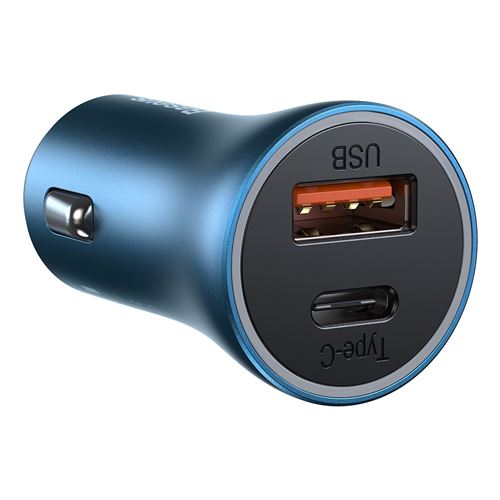 Chargeur Baseus  De Voiture U+C 40W AVEC Cable TYPE-C vers IP 1M Bleu/Contacteur Doré-tzccjd-03