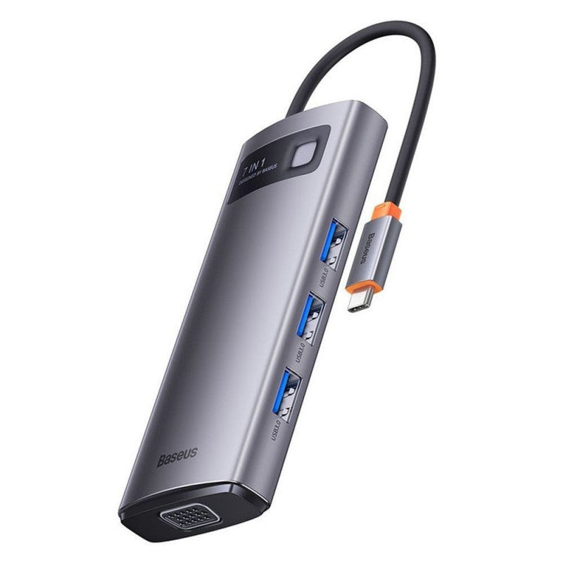 HUB Baseus Metal Gleam Multifunctional 7-in-1 (Type-C to HDMI+3xUSB3.0+PD+VGA+RJ45) Gray (WKWG040013)