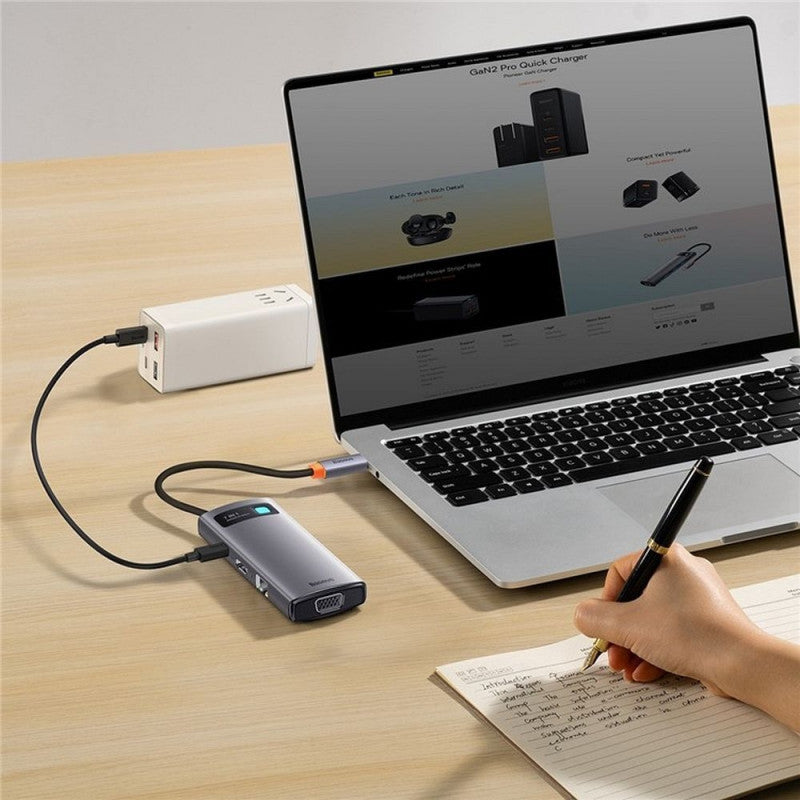 HUB Baseus Metal Gleam Multifunctional 7-in-1 (Type-C to HDMI+3xUSB3.0+PD+VGA+RJ45) Gray (WKWG040013)