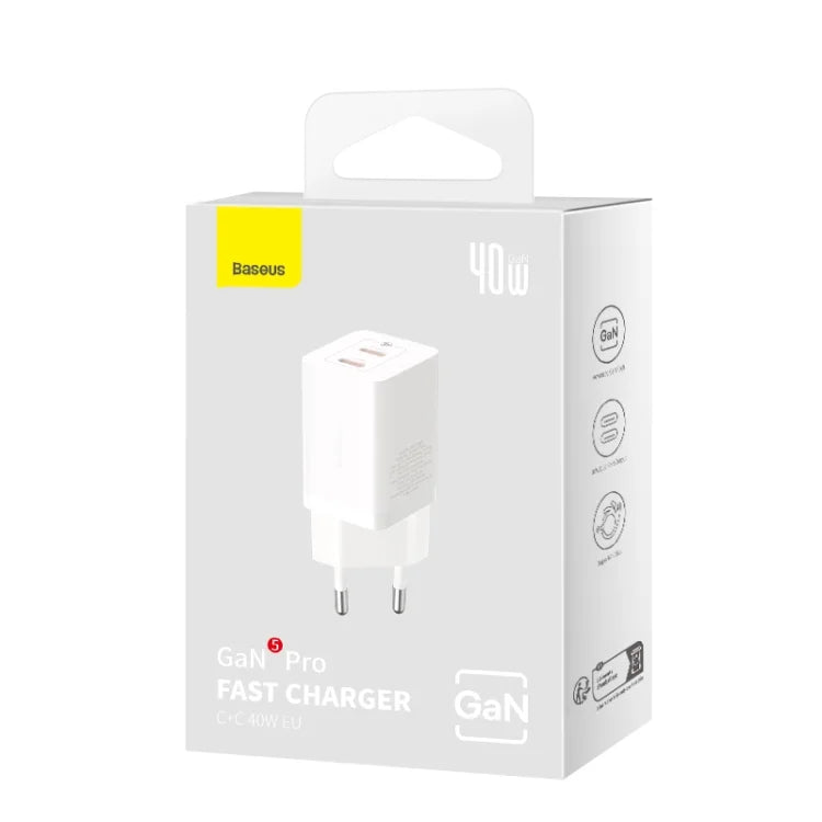Baseus Gan5 pro Fast Charger C+C 40W EU Blanc (CCGP180102)