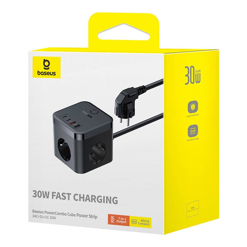 Chargeur Baseus Chargeur mural PowerCombo 3AC+2U+2C 30W, 1,5m (noir) - E00066400117-00