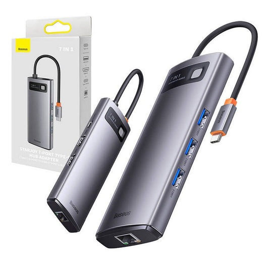 HUB Baseus Metal Gleam Multifunctional 7-in-1 (Type-C to HDMI+3xUSB3.0+PD+VGA+RJ45) Gray (WKWG040013)
