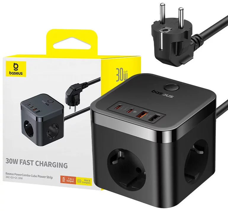 Chargeur Baseus Chargeur mural PowerCombo 3AC+2U+2C 30W, 1,5m (noir) - E00066400117-00