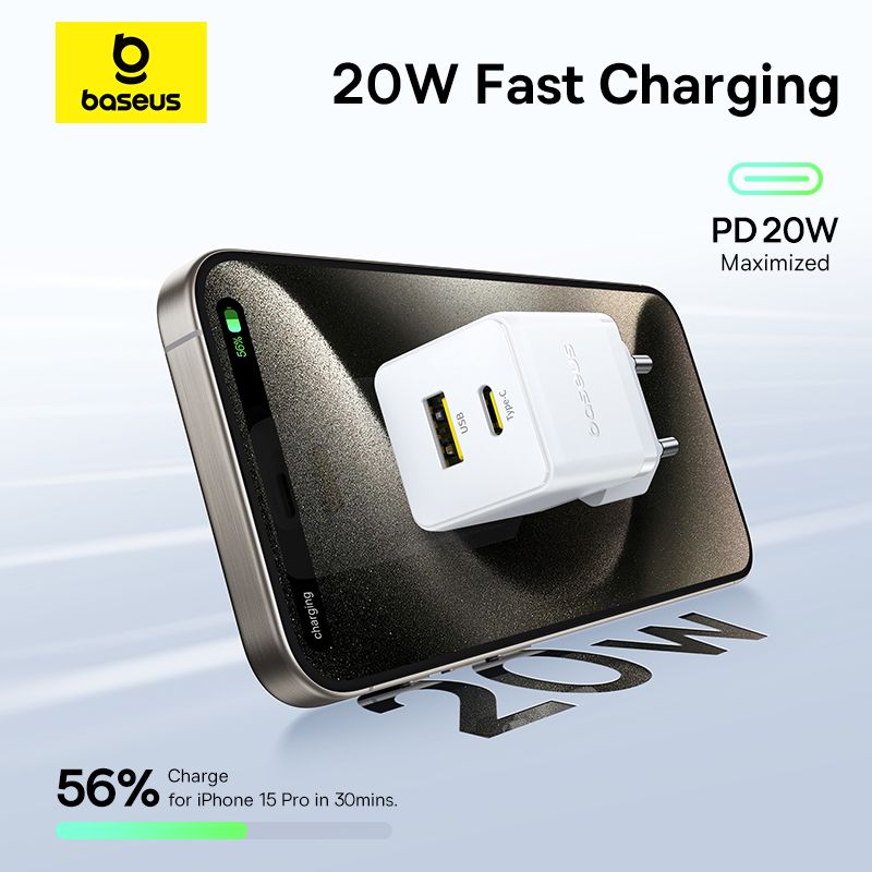 Baseus Palm Chargeur Rapide 2 Ports C+U 20W + Cable C 60W – P10111608213-01