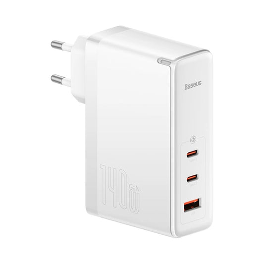 Baseus Chargeur Pro 2C+U 140W EU Blanc Avec Cable TYPE-C vers TYPE-C 240W 48V/5A 1M Blanc-ccgp100202