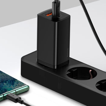 Baseus Chargeur USB + Type C – QC 3.0 PD 3.0 65W 3A -noir-CCGAN2L-B01