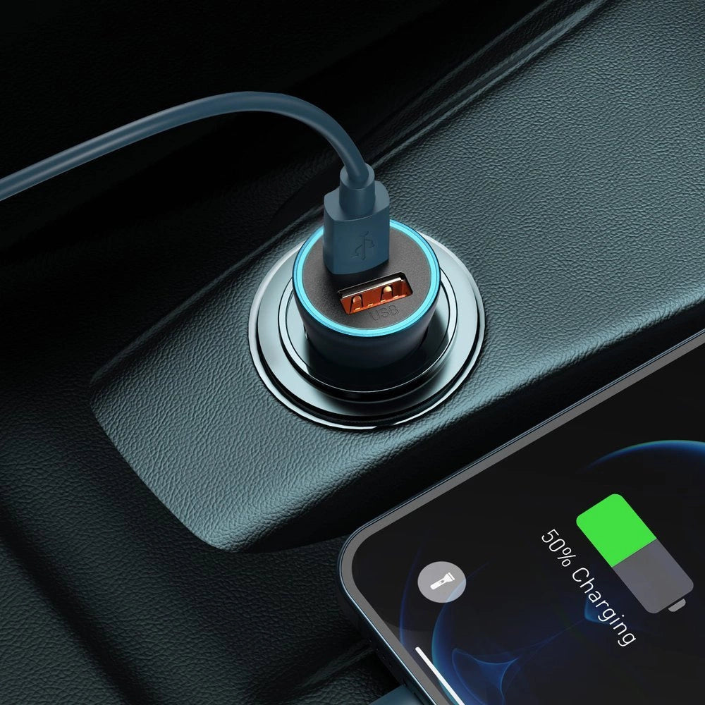 Chargeur Baseus  De Voiture U+C 40W AVEC Cable TYPE-C vers IP 1M Bleu/Contacteur Doré-tzccjd-03