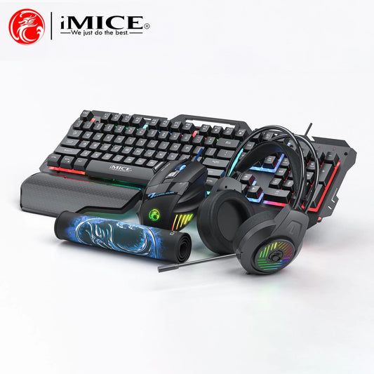 Kit Gaming 4 en 1 MICE GK-450 Filaire – Clavier Suspendu Lumineux, Souris PUBG, Casque Audio, Tapis de Souris