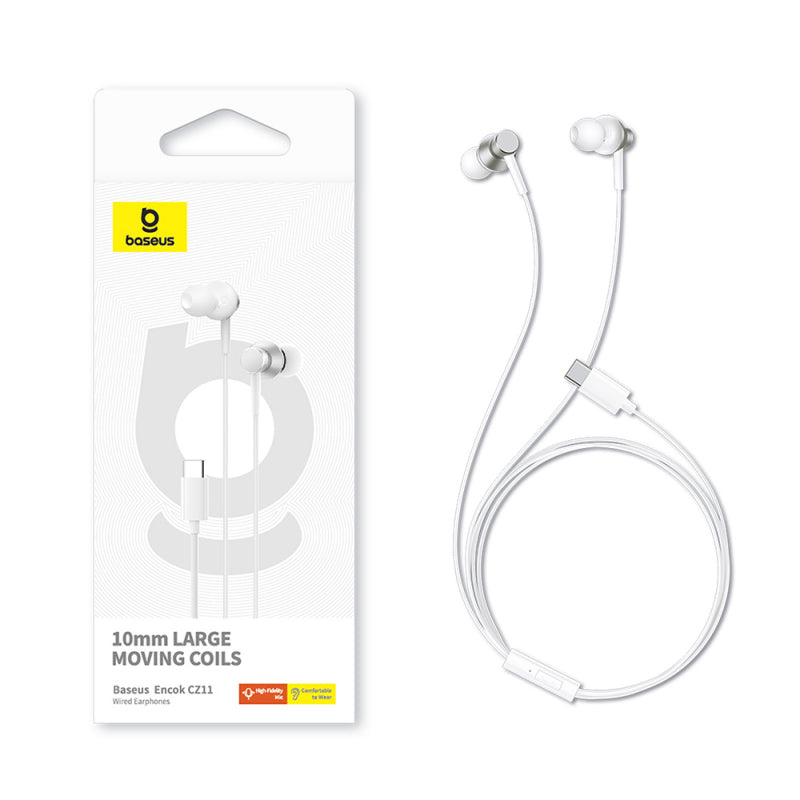 Baseus Encok CZ11 Type-C Wired Headphone, In-Ear Headset USB-C Earphone With Mic - BLANC - A00164300213-Z1