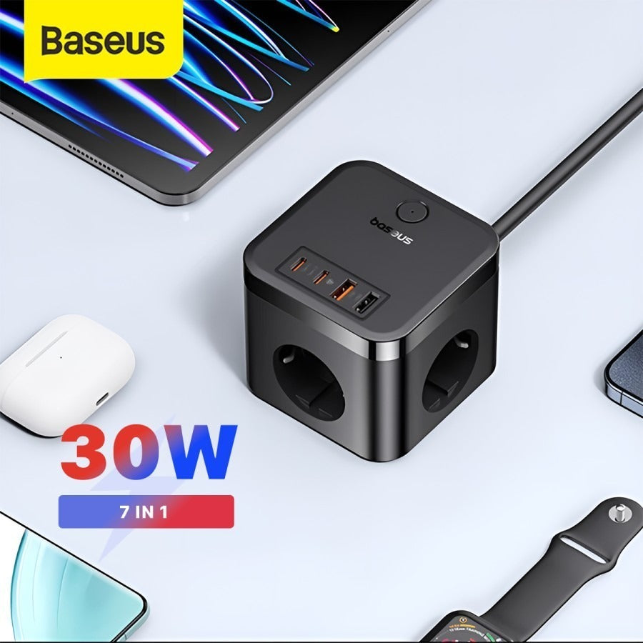 Chargeur Baseus Chargeur mural PowerCombo 3AC+2U+2C 30W, 1,5m (noir) - E00066400117-00