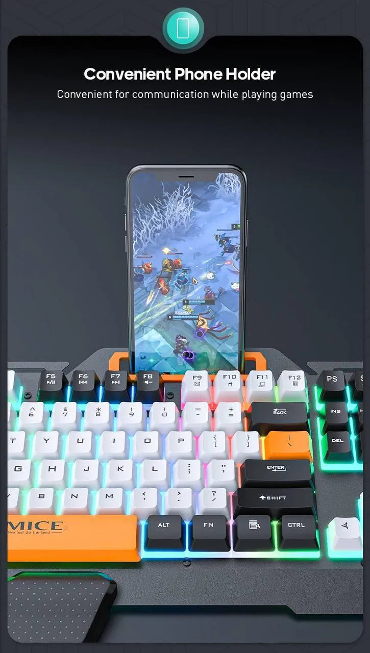 iMICE GK-450 Pro Ensemble Gaming 4-en-1 Complet – Clavier, Souris, Casque et Tapis, pour Expérience de Jeu Immersive