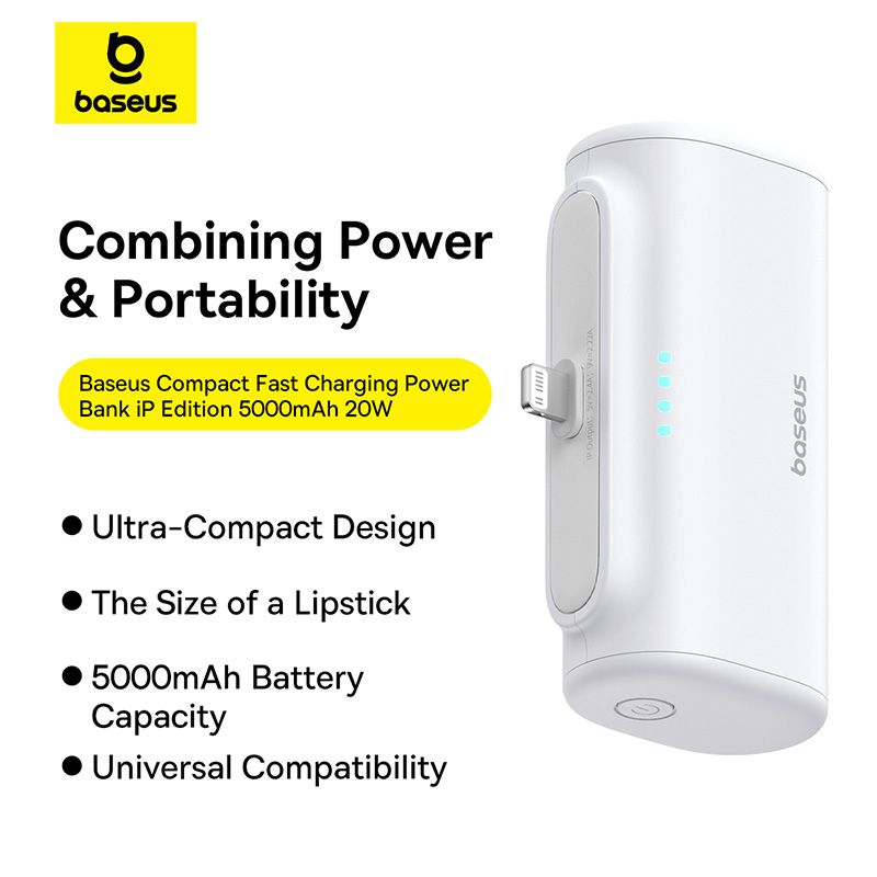 Baseus Compact Power Bank iPhone Edition 20W Charge Rapide 5000mAh – Blanc – P10068307213-00