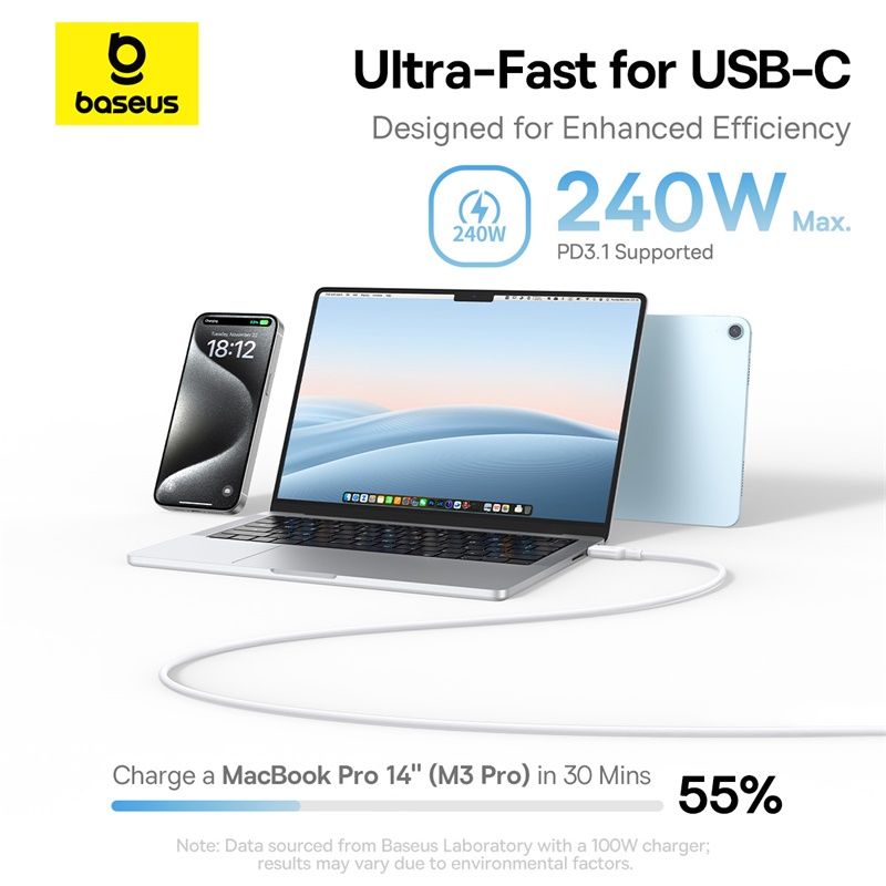 Baseus PicoGo Câble 240W Magnétique USB-C vers USB-C 1m en Silicone Liquide – P10376800211-00