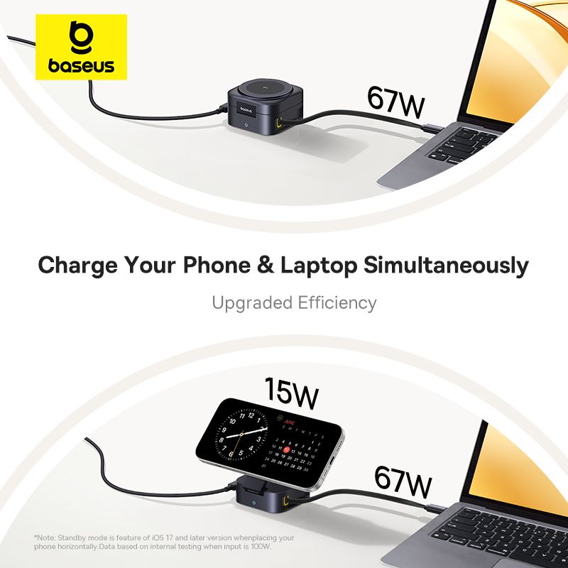 Baseus PicoGo Series 2-en-1 Magnetic Wireless Charging Stand Qi2 – 15W + 67W ( P10276800123-00 )