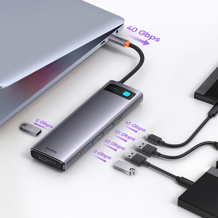 Baseus Adapteur 12-in-1 Multifunctional Type-C HUB / 3x Hdmi 3x Usb 3.1 2x USB 2.0 Type-c 3.1 PD Rj45*1 DP*1 3.5mm*1 -gris-WKWG020213