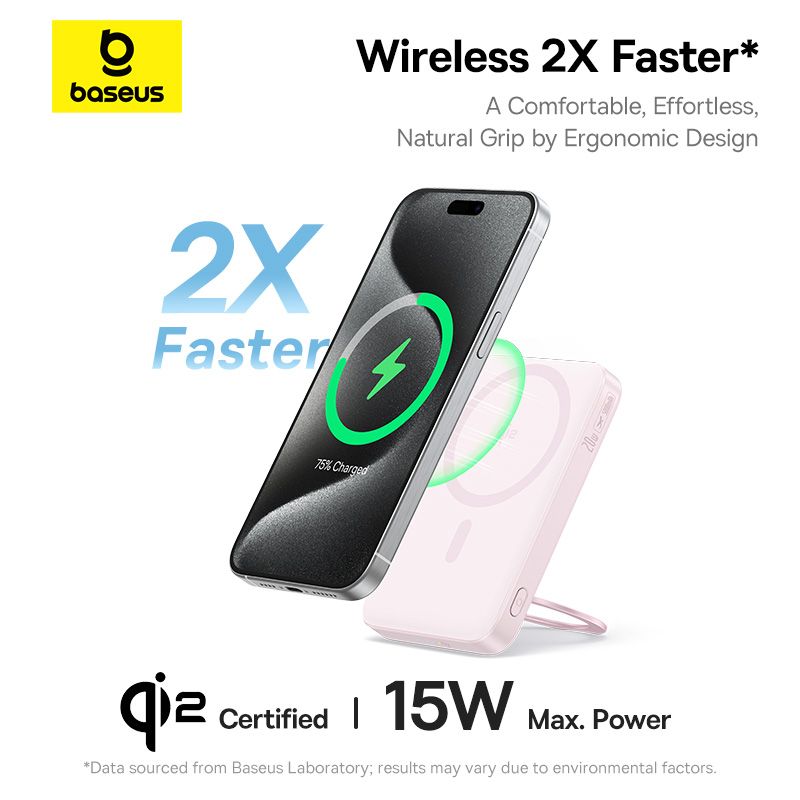 Baseus PicoGo Power Bank Magnétique Qi2 5000mAh 20W avec Support Rotatif – PINK– P10076800413-00