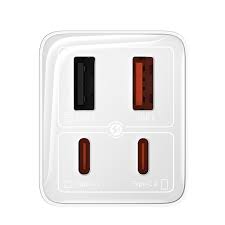 Baseus Chargeur Rapide 65W – 2x USB-C + 2x USB-A (Blanc - P10162701213-00)